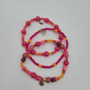 J Crew Factory Set of 3 Pink Orange Beaded Stretch Bracelets NWOT!